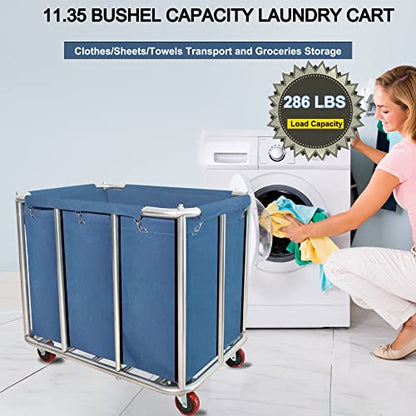 Laundry Cart Commercial,11.35 Bushel (400L) Large Industrial Rolling Laundry Hamper with 4 Inch Wheels,Home Heavy Duty Laundry Baskets with Stainless Steel Frame, 286 LBS Load，10 Support Tubes - color: Blue - 11.35 Bushels - 10 Tubes