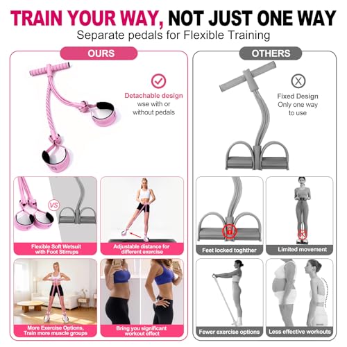 Pedal Resistance Bands with Handles, Separated 8-Tube Multifunction Exercise Bands, Yoga Tension Rope, Natural Rubber Elastic Equipment for Abdomen, Waist, Arm, Leg Stretching - color: Pink