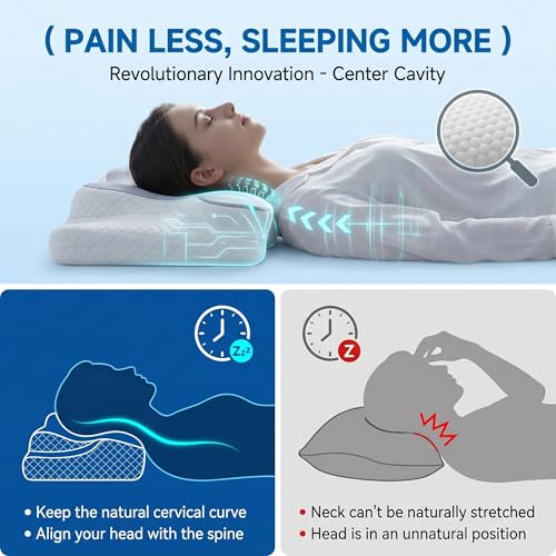 Cervical Memory Foam Pillow Neck Pain Cooling Ergonomic Orthopedic Support - color: White