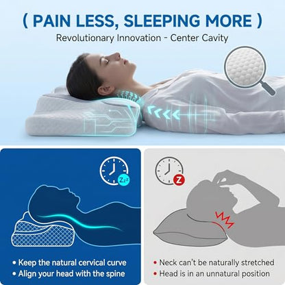 Cervical Memory Foam Pillow Neck Pain Cooling Ergonomic Orthopedic Support - color: White
