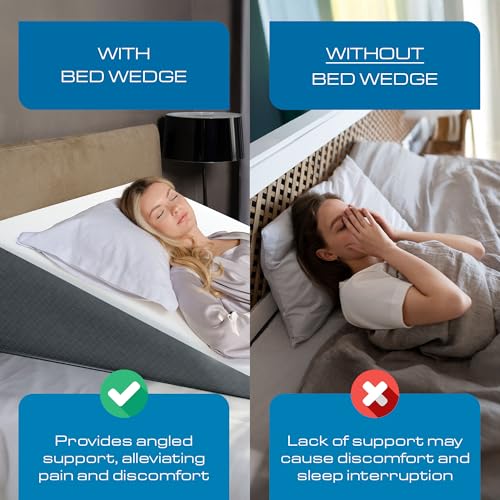 Kolbs Bed Wedge Pillow for Sleep Apnea, FSA Eligible Acid Reflux, and Back Pain Relief, with Chic Jacquard Cover - Headboard Wedges for Sleeping (Extra Wide 12" Height) - size: Extra Wide 12" Height - Grey