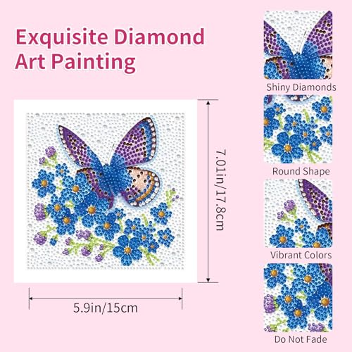 PERFECTSIGHT Cute 5D Diamond Art Kits, Kawaii DIY Painting Art for Adults Teen, 4 Pack Diamond Arts and Crafts Sets, Big Gem Full Drill Diamond Dots for Women (Multicolor Butterfly) - style: Multicolor Butterfly