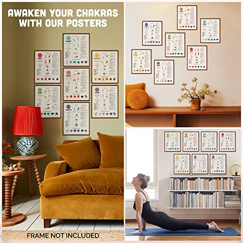 97 Decor Chakra Poster, 7 Chakras Yoga Pose Chart Wall Art, 8x10 Unframed