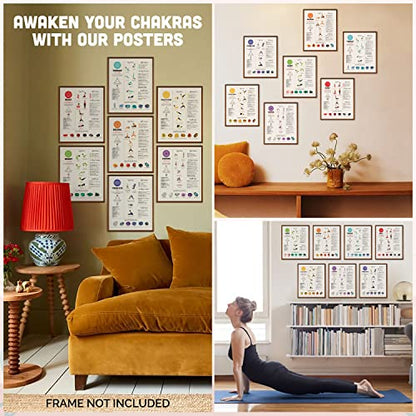 97 Decor Chakra Poster, 7 Chakras Yoga Pose Chart Wall Art, 8x10 Unframed