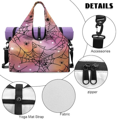 Gym Bag with Yoga Mat Holder Large Tote Bag With Multi Pockets for Women Men Dry Wet Separated Pocket Carryall Yoga Tote Bag for Pilates Travel Workout Office - color: Halloween