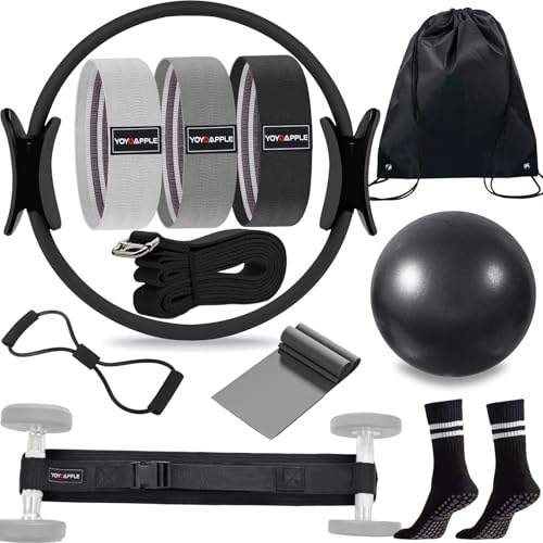 at Home Pilates Essentials Kit for Women,11pcs Pilates Kit for Home Workouts Women,Pilates Kit for Home Workouts Women,Pilates Ball and Ring Set,Pilates Accessories for Home Workouts - color: Black
