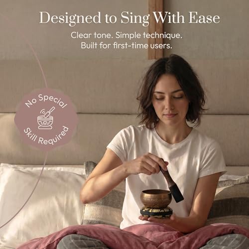 Silent Mind Tibetan Singing Bowl Set – Easy to Play & Beginner Friendly Meditation Bowl with Cushion & Mallet | Stress Relief & Mindfulness | Gift-Ready - color: Matte Gold, size: Without Case