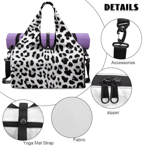 Snow Leopard Print Gym Bag for Women Yoga Mat Bag with Yoga Mat Holder Sports Duffel Bags with Adjustable Strap, Cheetah Print Sports Bags Double Zipper - color: Snow Leopard Print