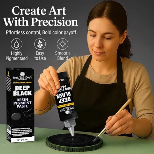 BALTIC DAY Deep Black Epoxy Resin Pigment Paste, Extra Large 191g (6.7oz) – Opaque Resin Colorant, Highly Concentrated Epoxy Dye, Mica Powder Alternative for Resin Art, Jewelry, Tumblers, River Tables & Crafts - color: Deep Black