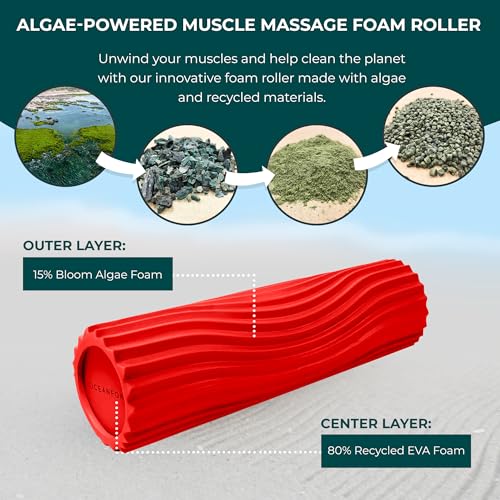 Oceanfoam Tidal Roller - Red - Muscle Massage Foam Roller for Back Pain & Stretching - Firm and Ergonomic Wide Wave Textured - Yoga, Athletics, & Wellness - Full Size, 20" x 5" - color: Red