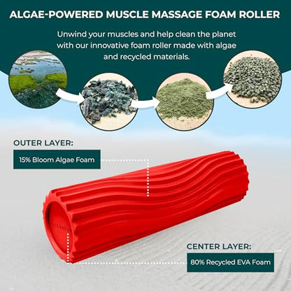 Oceanfoam Tidal Roller - Red - Muscle Massage Foam Roller for Back Pain & Stretching - Firm and Ergonomic Wide Wave Textured - Yoga, Athletics, & Wellness - Full Size, 20" x 5" - color: Red