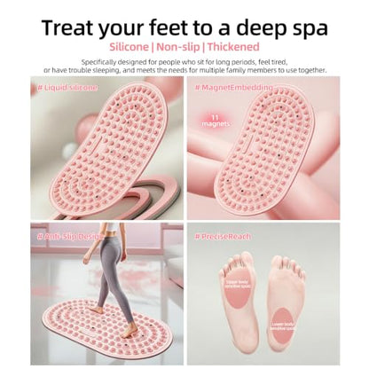 Reflexology Foot Massage Mat Acupressure Magnetic Walk Stone Pad Portable Foldable Feet Pressure Point Massager for Plantar Fasciitis Relief Home Office Pain Relief for Men Women(Pink)