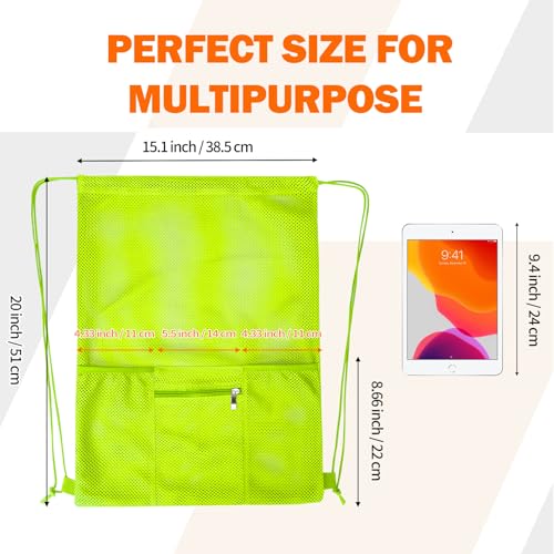 NATURAL STYLE Mesh Drawstring Backpack Bag, Gym Sports Bag with Zipper Pocket Bottle Holder, String Beach Bag for Swiming Travel (Green) - color: Green