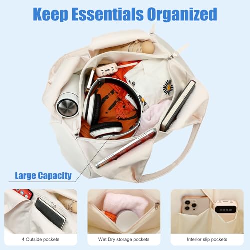 Forestfish Gym Bag For Women With Shoes Compartment & Wet Dry - color: Beige