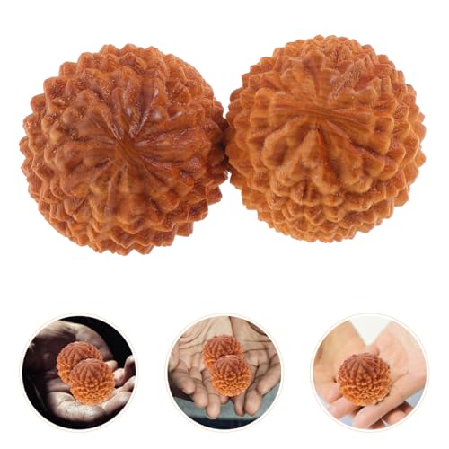 Ipetboom 2Pcs Durian-Shaped Wood Hand Massage Balls, Rolling Hand Massager for Finger Acupoint Therapy and Muscle Knot Relief Compact Fitness Supply for Exercise and Relaxation