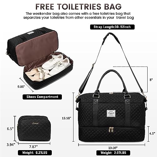 LOVEVOOK Travel Duffle Bag,Weekender Bags for Women with Shoe Compartment，Carry on Overnight Bag with Toiletry Bag,Gym Duffel Bag with Wet Pocket, Hospital Bags for Labor and Delivery - color: Black, size: Large-2 Pcs