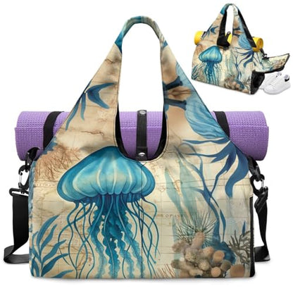 Yoga Mat Bag for Men Women Canvas Yoga Mat Carrier Take In Out Mat Easily for Beach Swim Bags Pool Sports Gym - color: Jellyfish