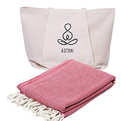 ATANI Turkish Beach Towel, Converts to a Bag, Oversized 100% Cotton Bath Towels Lightweight Quick-Dry Beach Blanket for Travel, Picnic, Camping, Yoga and Pool (Red + Bag, 35 inc x 69 inc) - color: Red + Bag, size: 35 inc x 69 inc