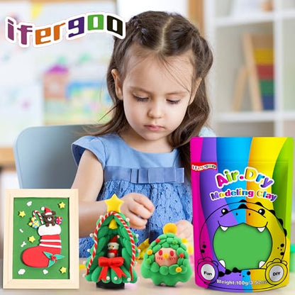 ifergoo 100g Green Air Dry Clay, 3.5oz DIY Creative Modeling Clay for Kids | Refill Foam Magic Clay for School Art & Craft Project, Slime Supplies, Ultra-light & Soft, Gift for Age 3-12 Boys & Girls - color: Green/100g