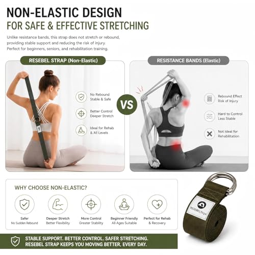Yoga Strap for Stretching, Non-Elastic Yoga Belt with D-Ring - color: Army Green, size: 6Feet/1.8M