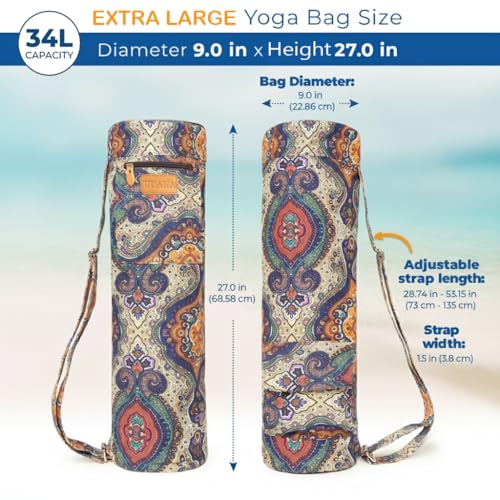 UDANA Canvas Yoga Mat Bag for Women & Men, Full-Zip Carrier with 3 Pockets & Adjustable Strap, Stylish Gym & Pilates Bag – Available in Multiple Sizes