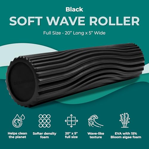 Oceanfoam Soft Tidal Roller (Black) - Low Density Foam Roller for Physical Therapy, Back Pain, Excercise & Stretching - Wave Textured - Yoga, Athletics, & Wellness - Full Size, 20" x 5" - color: Black