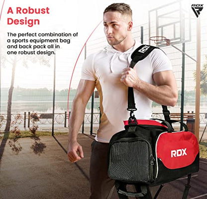 RDX 50L Gym Bag with Ventilated Shoes Compartment, All In One Backpack Duffle Holdall, Fitness Sports MMA Boxing Yoga Swim Gear Sportswear Bag, Weekend Overnight Travel Hiking Rucksack for Men Women - color: Red