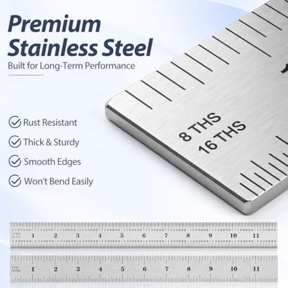 eBoot 2 Pack Stainless Steel Ruler Machinist Engineer Ruler, Metric Ruler with Markings 1/8, 1/16, 1/32, 1/64 Inch for Engineering, School, Office, Architect, and Drawing (6 Inch) - size: 6 Inch
