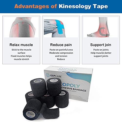 Self Adherent Cohesive Wrap Bandages 2 Inches (Black, 6 Count) - color: Black, size: 6 Count (Pack of 1)