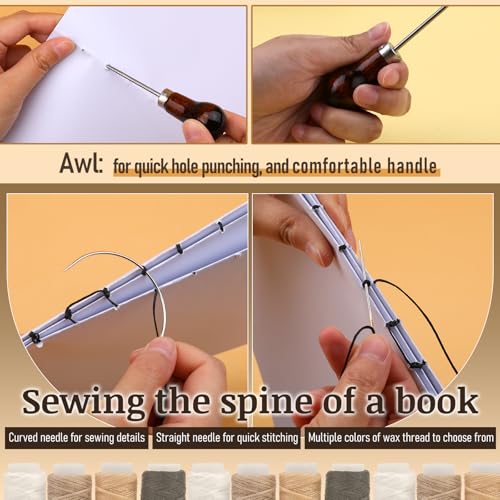 Book Binding Kits Bookbinding Kit Book Binding Materials Bone Folder Tool | 33 Pcs Paper Folding Tool Book Binding Supplies with Sewing Needle Waxed Thread Steel Ruler Awl for Bookbinding - color: 33 Pcs Style B
