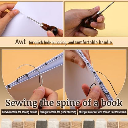 Book Binding Kits Bookbinding Kit Book Binding Materials Bone Folder Tool | 33 Pcs Paper Folding Tool Book Binding Supplies with Sewing Needle Waxed Thread Steel Ruler Awl for Bookbinding - color: 33 Pcs Style B