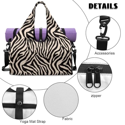 Yoga Gym Bag with Removable Adjustable Shoulder Strap, Shoe Compartment & Top Yoga Mat Holder 17.72x8.66x9.84in - color: Black Zebra Stripe Print
