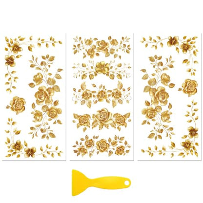 Golden Lace Rub On Transfers for Furniture Craft 6"x12" | 3PCS Waterproof UV DTF Transfers, Easy Rub On Decals for Furniture, Wood, Glass, Porcelain & Decor Projects
