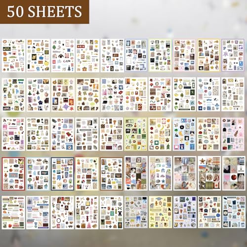 1300+ PCS Vintage Cute Scrapbook Sticker Book, 50 Sheets Retro & Ins Little Object Theme Korean Stickers for Scrapbooking, Art Scrapbook Supplies for Adults Teens Women Girls Junk Journal Journaling - style: Cute Style 1