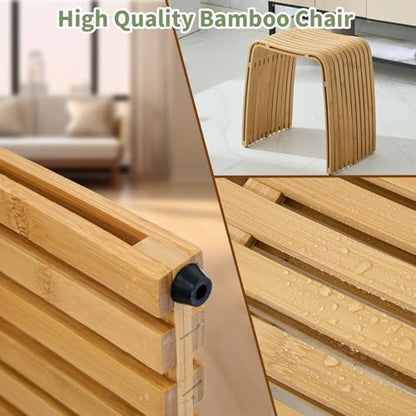 Bamboo Shower Bench, Waterproof Non-Slip Bath Stool,Sturdy Stable - color: Color No., size: Set of 1