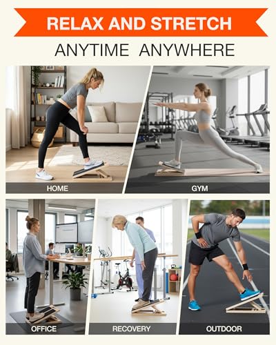 Frylr Portable Wooden Slant Board for Calf Stretching and Exercise, Adjustable Incline Wedge for Squats and Balance
