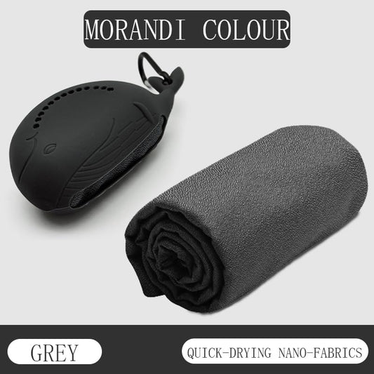 FANCAME Quick Dry Towel with Whale Silicone Sleeve Microfiber Sports Travel Towel Soft Breathable Cooling Towel Absorbent Compact Beach Towels,Suitable for Gym,Camping and Yoga (Grey, 11‘’x 31‘’) - color: Grey, size: 11‘’x 31‘’