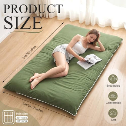 Marsui Japanese Floor Mattress with Washable Cover Thick Futon Mattress Tatami Mat Memory Foam for Adults Sleeping Camping Travel Guest Bed Bedroom Living Room Floor Lounger,Green