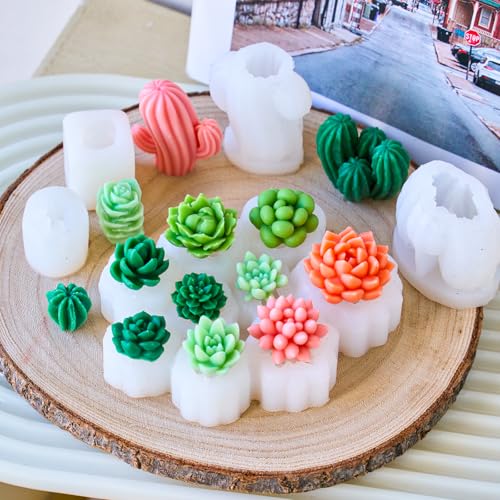 Succulent Candle Mold Set with 9-Cavity & 3D Cactus Silicone Molds for DIY | DIY Silicone Mold Kit for Resin Casting, Candles, Soap & Wax Crafts, Perfect for Home Decor and Handmade Gifts