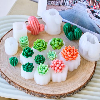 Succulent Candle Mold Set with 9-Cavity & 3D Cactus Silicone Molds for DIY | DIY Silicone Mold Kit for Resin Casting, Candles, Soap & Wax Crafts, Perfect for Home Decor and Handmade Gifts
