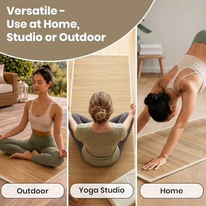 LFH Home Handmade Straw Yoga Mat For Exercise, Workout, Fitness - Perfect Heavy Quality Eco Friendly Natural Straw Reversible Yoga Mat for Men & Women - 72x24 Inch - color: Brown