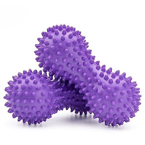 Peanut Shape PVC Hard Spiky Massage Ball Trigger Point Deep Tissue Massaging Hand Foot Massager Roller Ball Tension Muscle Relax - 2 Pack, Purple (Purple)