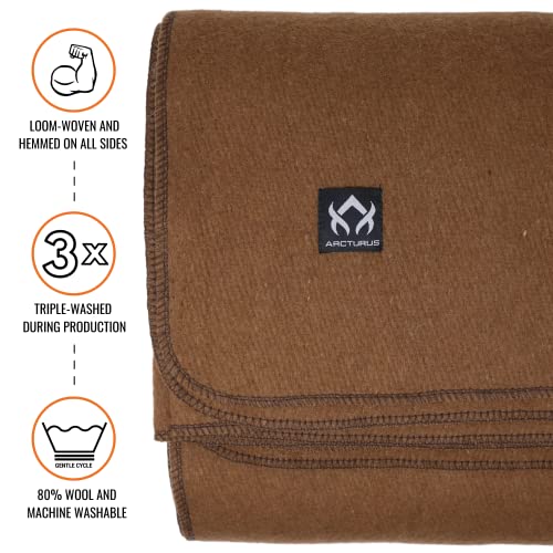 Arcturus Military Wool Blanket - Warm, Thick, Washable - Great for Outdoors, Camping, Stadium Blanket, Picnics, Travel - Car & Bushcraft Survival Kits - color: Camel, size: Twin