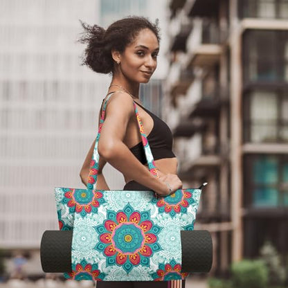 Yoga Bag for Women, Large Canvas Yoga Mat Tote Bag with Yoga Mat Carrier | Large Mat Pocket Fitness Tote for Pilates, Gym, Travel, Office & Beach - color: Light Green