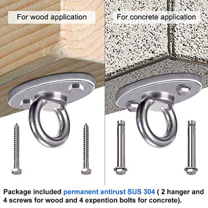 SELEWARE Ceiling Mount Stainless Steel Swing Hanger Wall Ceiling Anchor | Ceiling Hooks for Suspension Straps Aerial Yoga Swing Hammock Chair Resistance Band Gymnastic Ring Battle Rope Heavy Bag - color: Ceiling Mount (2 Pack)