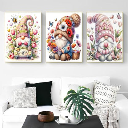 OFRKE Diamond Painting Kits for Adults,3 Pack Flower Dwarf Diamond Art for Beginners, Diamond Round 5D Full Drill Paint with Diamonds Pictures Gem Art Painting Kits DIY Crafts Kits 12x16inch - color: 3pcs-Pink Dwarf