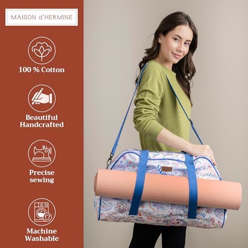 Maison d' Hermine Yoga Mat Duffle Bag Gym Tote Yoga Mat Carry Bag | Cylindrical bag for Woman Men Gifts Adjustable shoulder straps with Drawstring Water Bottle Pocket and zipper pocket - color: Indian Floral, style: Yoga Mat Duffle Bag