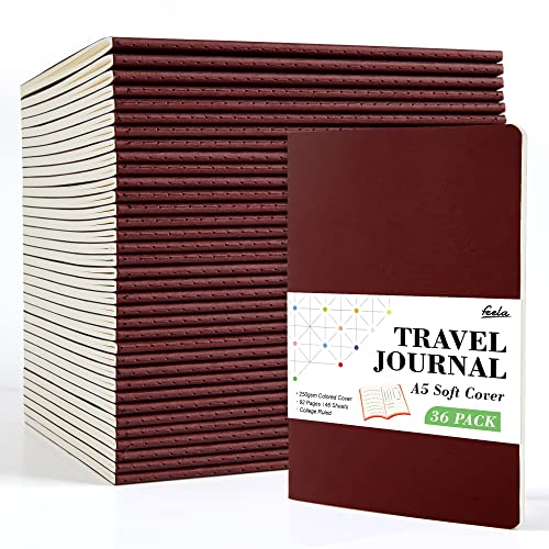 36 Pack Soft Cover Journal Bulk, Feela Lined Blank Travel Journal for Women Men Writing, Notebooks College Ruled for Work, Note Taking Notebook School Business Supplies, 8.2” x 5.5”, A5, Wine - color: 36 Wine
