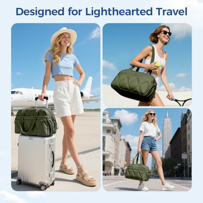 Women's Duffle Gym Bag, Carry-On Shoe Compartment for Weekender Overnight - color: Green, size: Medium
