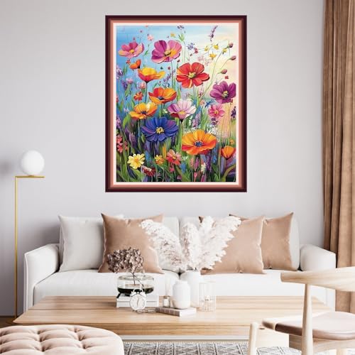 Fanxvivy Stamped Cross Stitch Kits for Beginners Full Range of Cross Stitching Preprinted Embroidery Kits for Adults, 11CT Embroidery Pattern Needlepoint Kits-Colorful Flowers 16x20 inch - color: Artdesign08